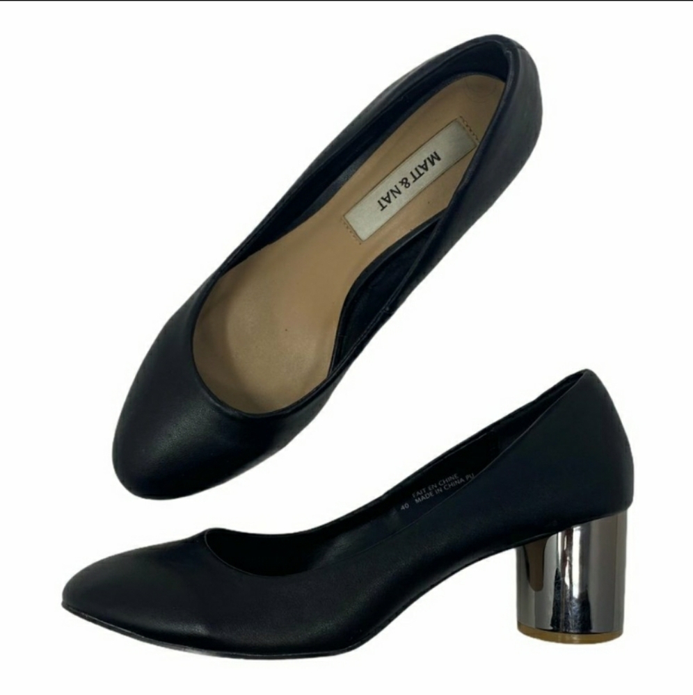 Matt & Nat Abelia Black Vegan Mirror Heel Pumps 40
